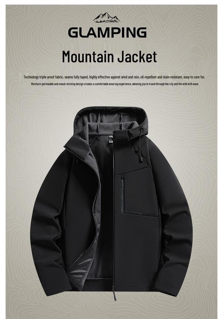 Winter Hooded Waterproof Softshell Jacket: Velvet-Lined Couples' Outdoor Sportswear for Men and Women