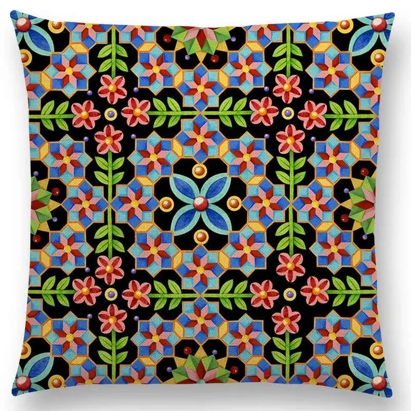 Beaux Art Boho Millefiori Geometric Floral Pattern Festival Mandala Elizabethan Pastel Flowers Cushion Cover Sofa Pillow Case
