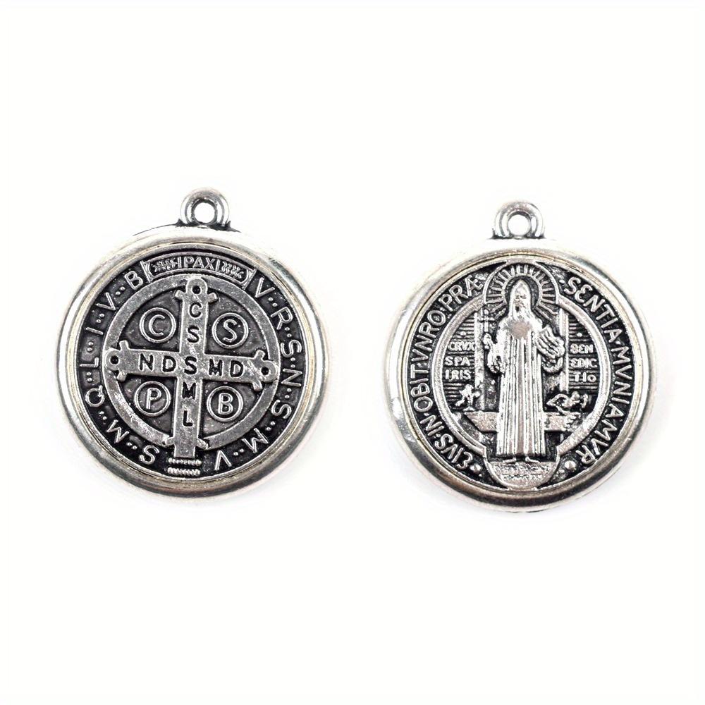 10pcs Retro St Benedict of Nursia Patron Against Evil Saint Medal Pendant Catholic Necklaces Religious Gifts.