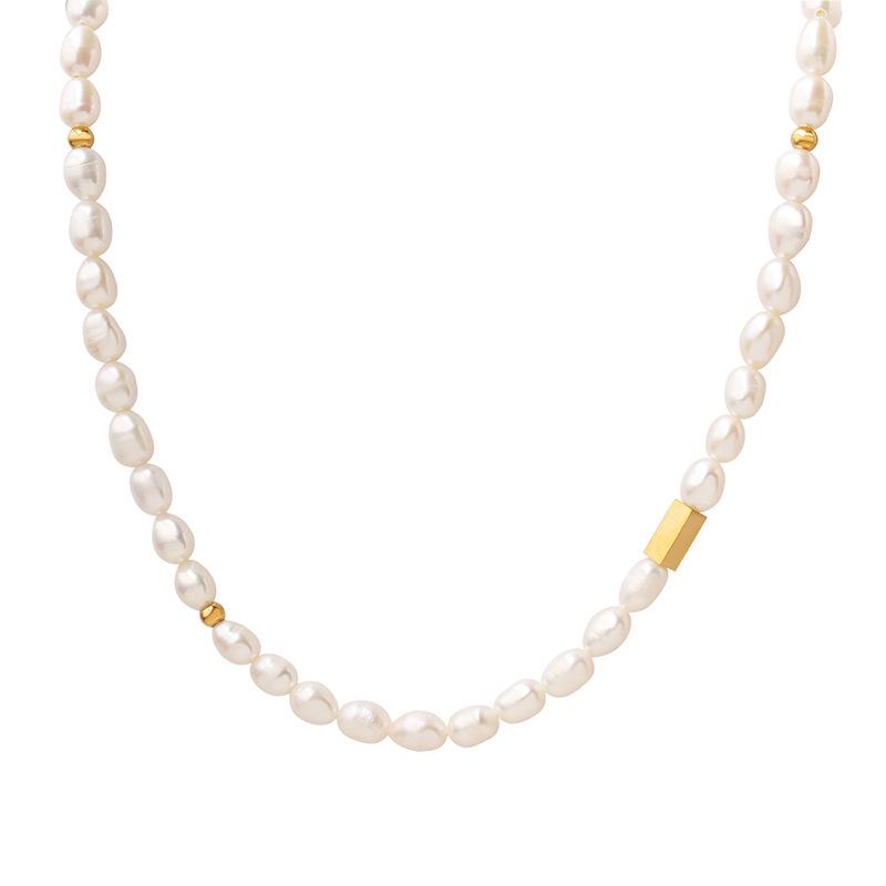 Elegant 18K Gold-Plated Freshwater Pearl & Titanium Steel Necklace