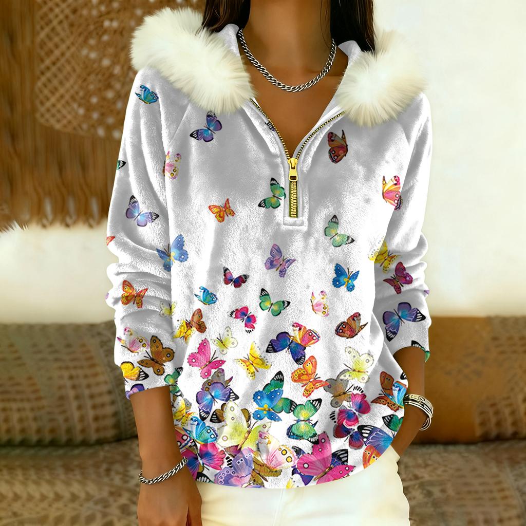 Lässiges und bequemes Damen-Freizeit-Top mit Kapuze, halbem Reißverschluss, langen Ärmeln und klassischem Aufdruck