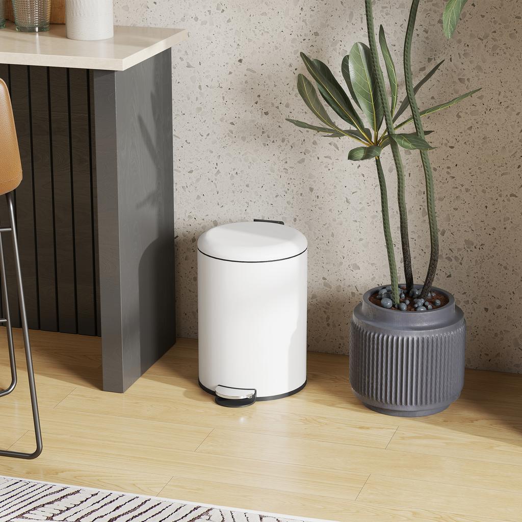 Trash Can 20L, with Pedal, Inner Bucket, Fingerprint-Proof, Quiet Closing, Cream White