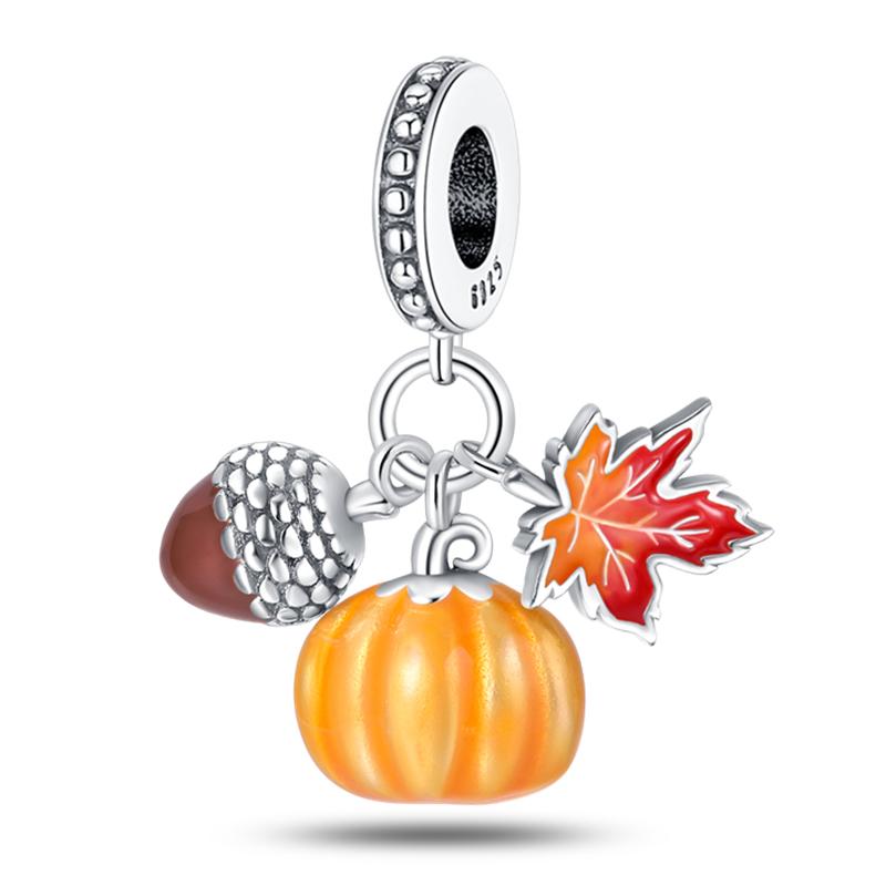 Copper Golden Autumn Series Charms Beads Scarecrow Pumpkin Maple Leaf Charms For Women Fine Diy Jewelry
