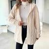 Women Loose Thick Mid Length Hooded Geometric Open Front Cardigan Warm Coat