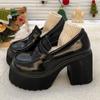 Fashion Gothic Chunky High Heels Pumps for Women 2024 Spring Patent Leather Platform Loafers Woman Black Thick Heeled Jk Lolita Shoes