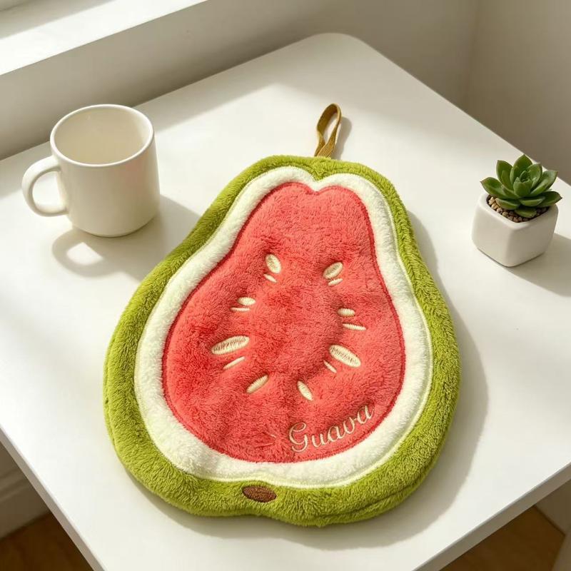 Cute Fruit Shaped Coral Fleece Hand Towels With High Absorbency And Hanging Loop Perfect For Kitchen Bathroom Use