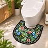 Floral Pattern Toilet U-shaped Mat Non-slip Bath Mat Retro Bathroom Floor Rug  Household