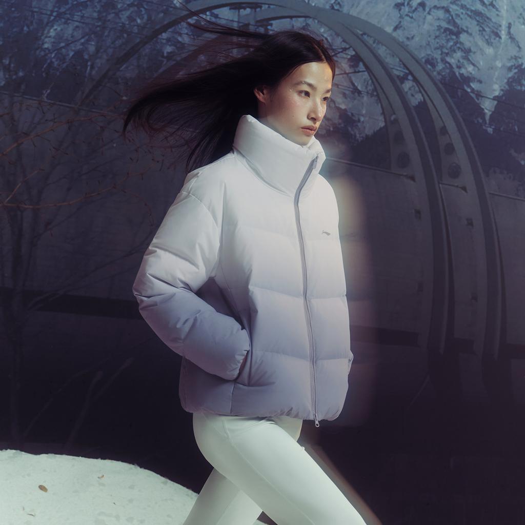 Li-Ning Fitness Series Windproof Water-Repellent Stand Collar Short Gradient Logo Down Jacket Women Jacket AYMV396-8