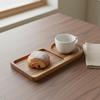 Wooden Tray Unique Shape with Rattan Coaster Handcrafted Acacia Wood Snack Platter for