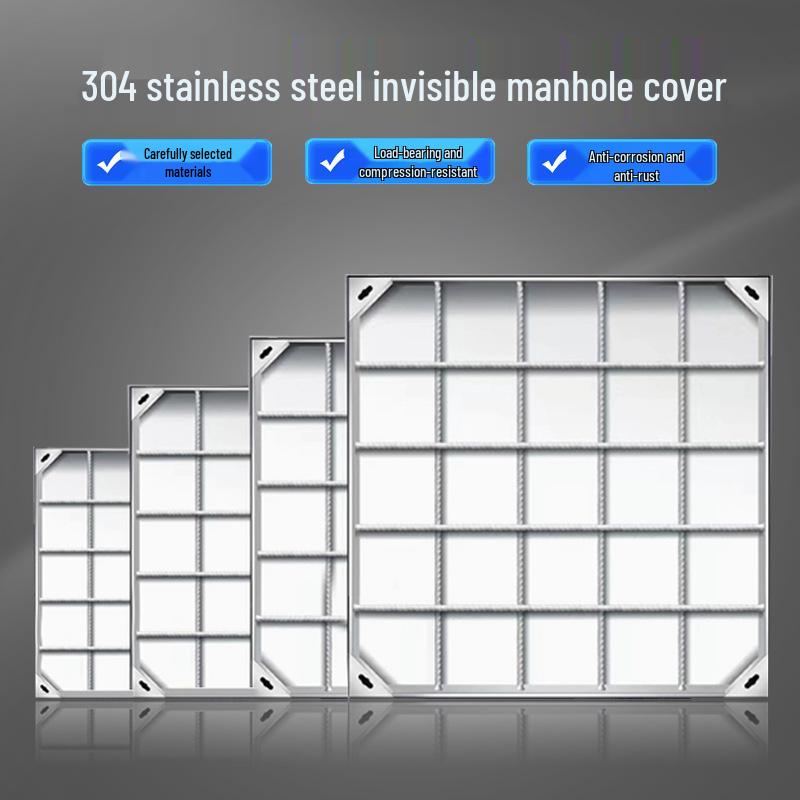 304 Stainless Steel Decorative Invisible Manhole Cover - Square/Round, Customizable for Rain, Sewage, and Sand Wells