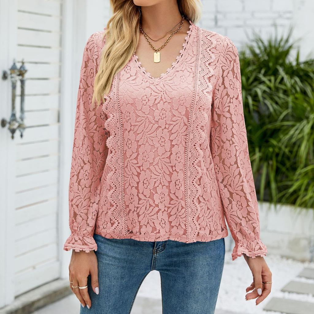 JKASHDK Damenmode, lässig, Frühling, Herbst, Blumenmuster, bedruckt, langärmelig, V-Ausschnitt, Blusen und Hemden