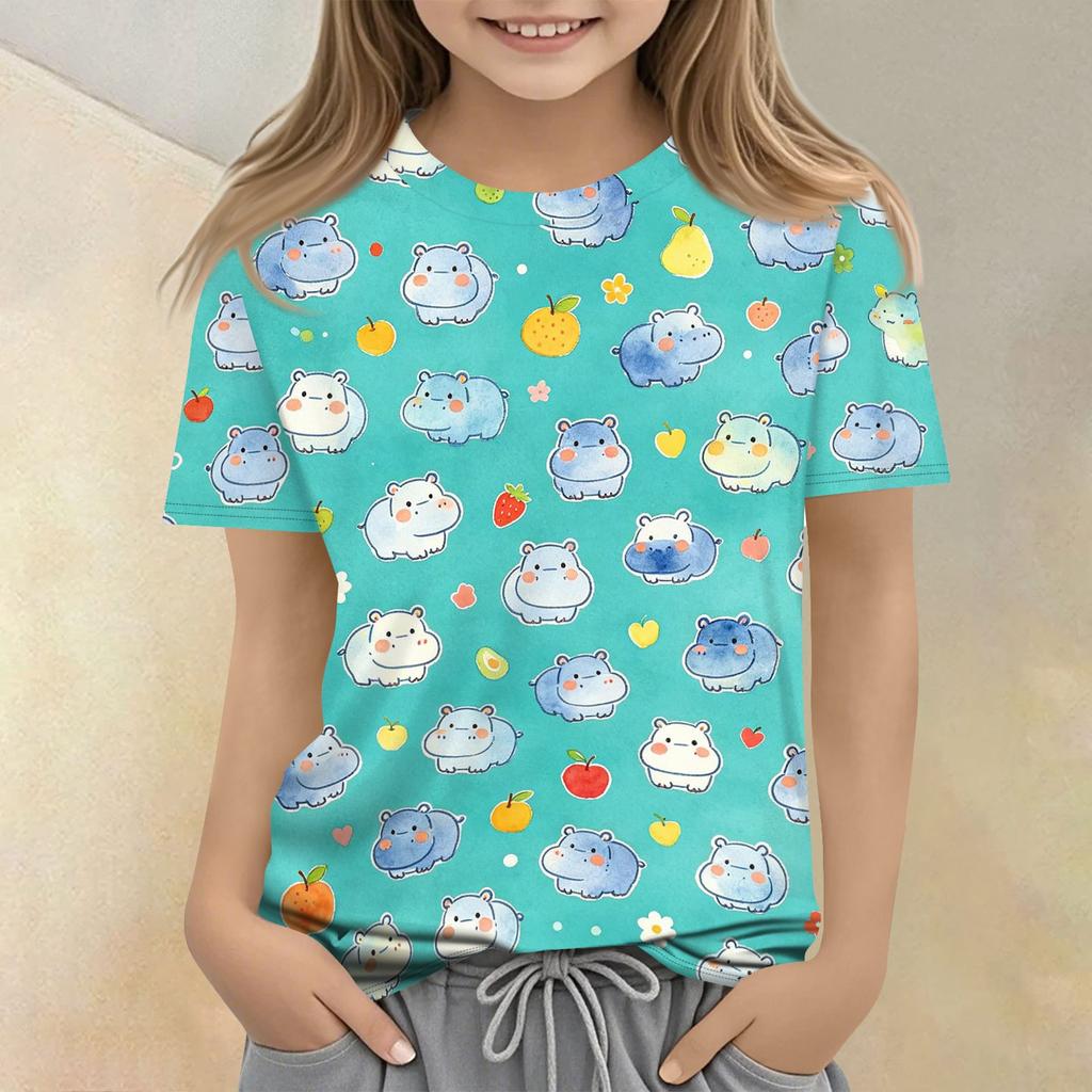 Kids Animal Print Casual Loose Fit Short Sleeve T Shirt Round Neck Comfortable Soft Fabric Top for Everyday Wear