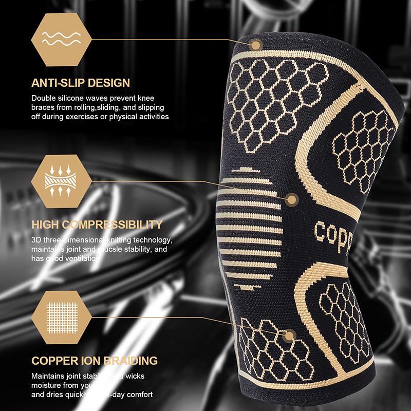 Copper-Infused Nylon Knee Support with Silicone Waves - Breathable and Knitted for Badminton, Running, and Fitness