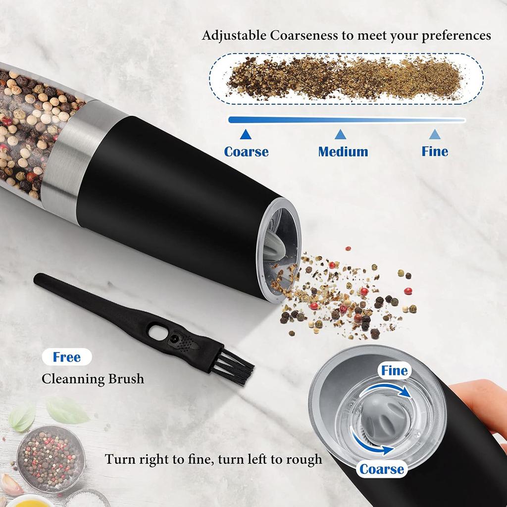 Gravity Electric Salt and Pepper Grinder Set Battery Powered Adjustable Coarseness Mill Grinders Shakers for Kitchen Tools