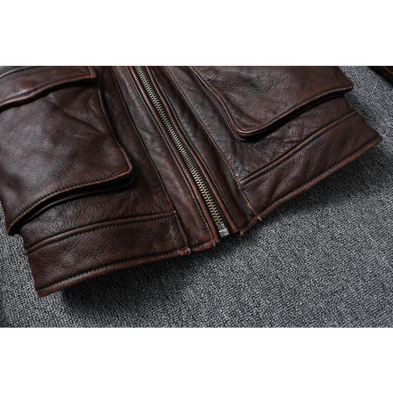 Chinese Size Vintage Red Brown Genuine Leather Jacket Men Soft Real Cowhide Black Winter Coat Biker Jackets Jaqueta Masculina De Couro