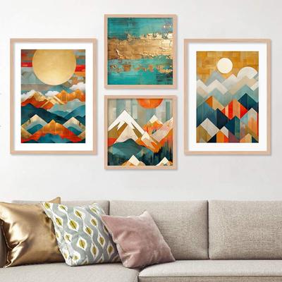 Abstract Modern Art Wall Painting with Frame for Living Room Bedroom Hall Office Framed Painting for Wall Decoration Wall Decor for Home - Set of 4