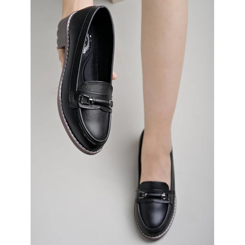 Shoetopia Upper Buckle Detailed Black Loafers For Women & Gilrs-Eu41