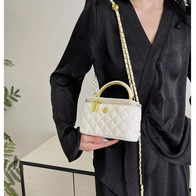 Bolso Pequeño Cuadrado para Mujer, Retro Minimalista con Correa de Cadena Dorada, Cierre de Cremallera, para Atuendos Casuales y Formales Bolso Cruzado