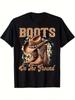 Western Cowboy Boots & Hat Graphic T-Shirt with "Boots On The Ground" Slogan