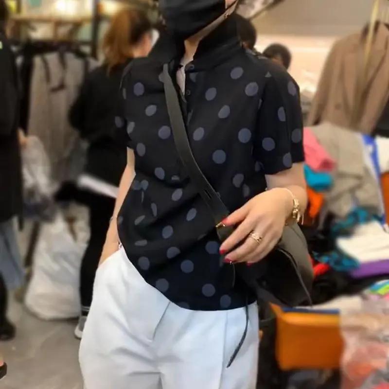 

Летняя женская футболка с воротником-поло, женская модная тонкая рубашка, женские трендовые топы XXXL чёрный