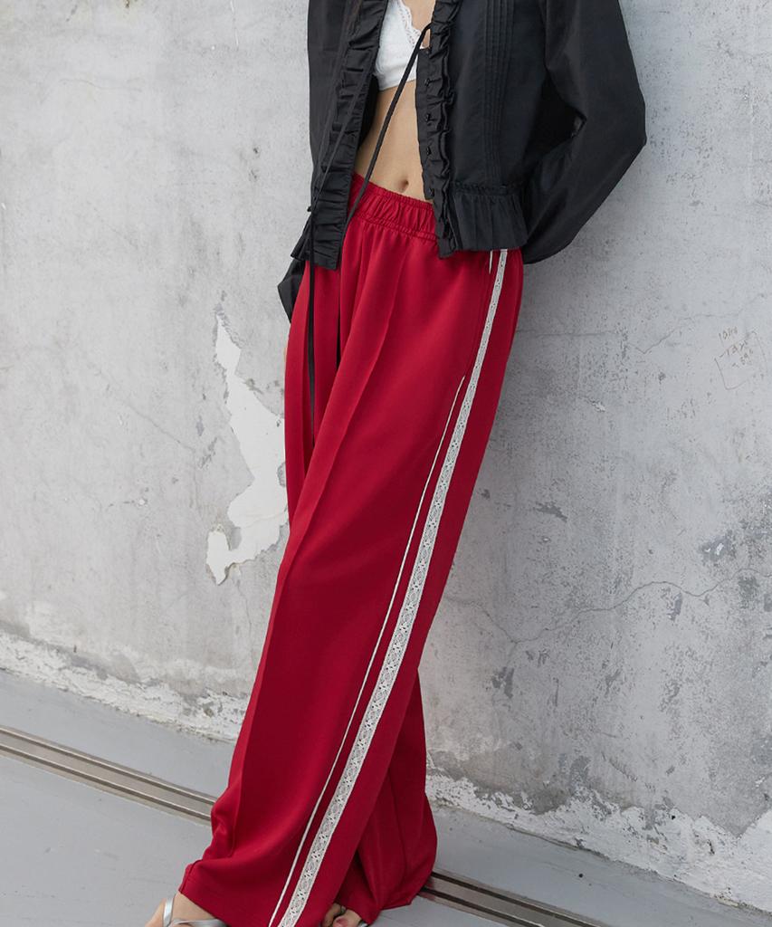 Michikoleondeonkosino Lace-Trimmed Jersey Pants Red