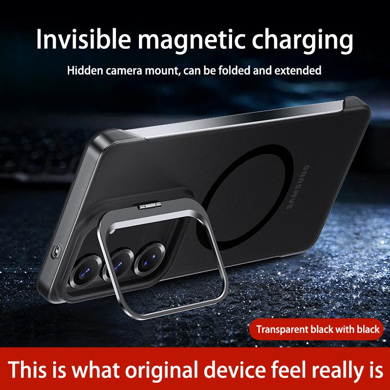 Lens Kickstand Frameless Clear Phone Case for Samsung Galaxy S26 S25 Ultra S26 Plus S24 FE for Magsafe Magnetic Protect Cover