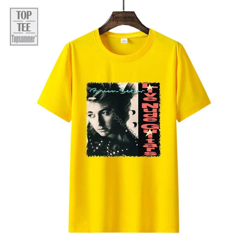 Live Nude Guitars Album T-Shirt Brian Setzer Tour T Shirt Unisex Pop Streetwear Short Sleeve Tee Shirt FeUnisex Black Clothings