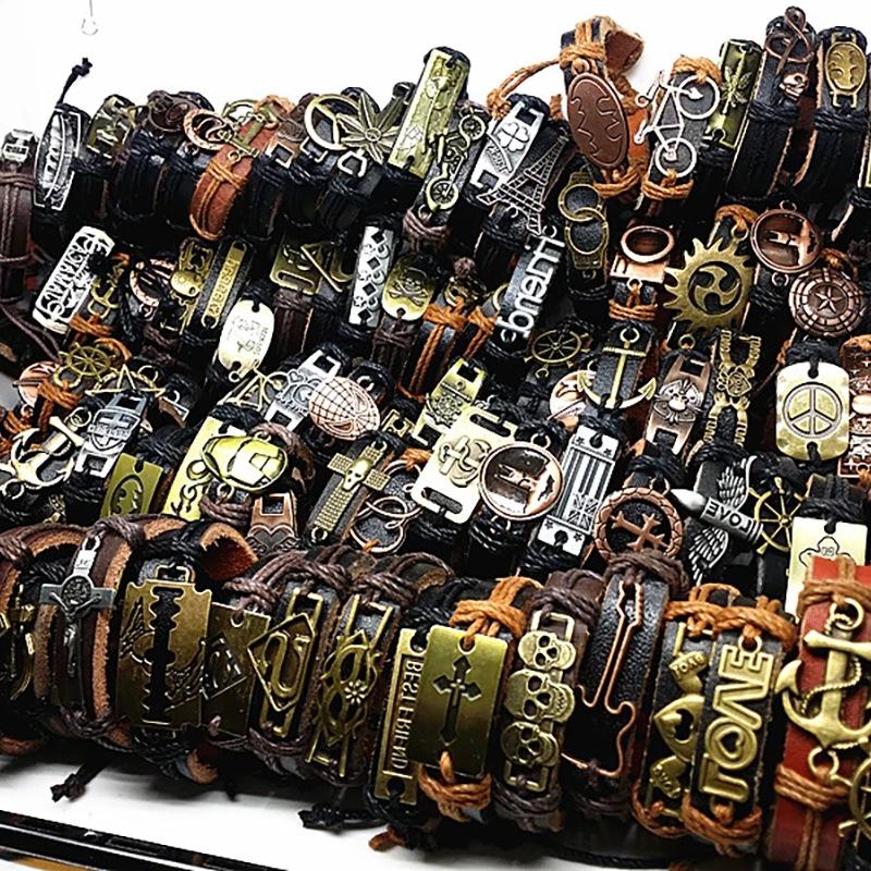 Mixed Color Handmade Braided Leather Bracelets - Set of 100 Pieces, Hot Selling with Cross-border Popularity