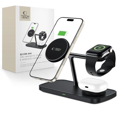 Tech-Protect Qi15W-A45 3In1 Magnetic Magsafe Wireless Charger Black