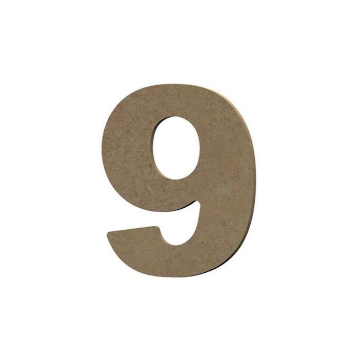 Objet décoratif - MDF - Chiffre 9 - Blanc - 8 cm x 6 mm - Décoration murale personnalisable