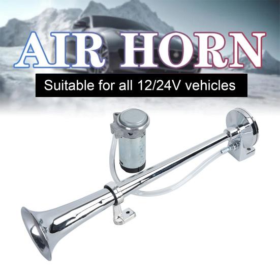 7-Inch Single Trumpet Air Horn Zinc Alloy 12V/24V 128dB Loud Sound for Cars Trucks Boats Complete Kit with Compressor & Mounting Hardware