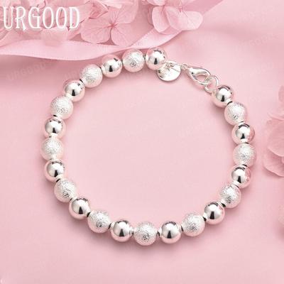 925 Sterlingsilber Mattierte Glatte Perlen Armband Mode Hochzeitsschmuck