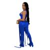 AL154 Women's Sexy Two-Piece Set: Strappy Tank Top & Faux Leather Pants for Nightclub Summer Wear.