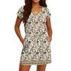 Women's Summer V-Neck Casual Short Sleeve Drawstring With Pocket Vintage Floral Dresses