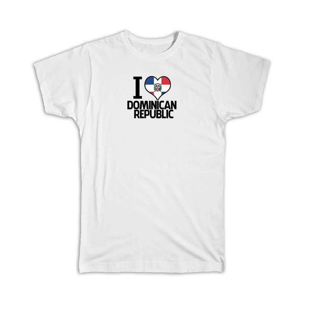 Gift T-Shirt : I Love Dominican Republic Flag Heart Country Crest S