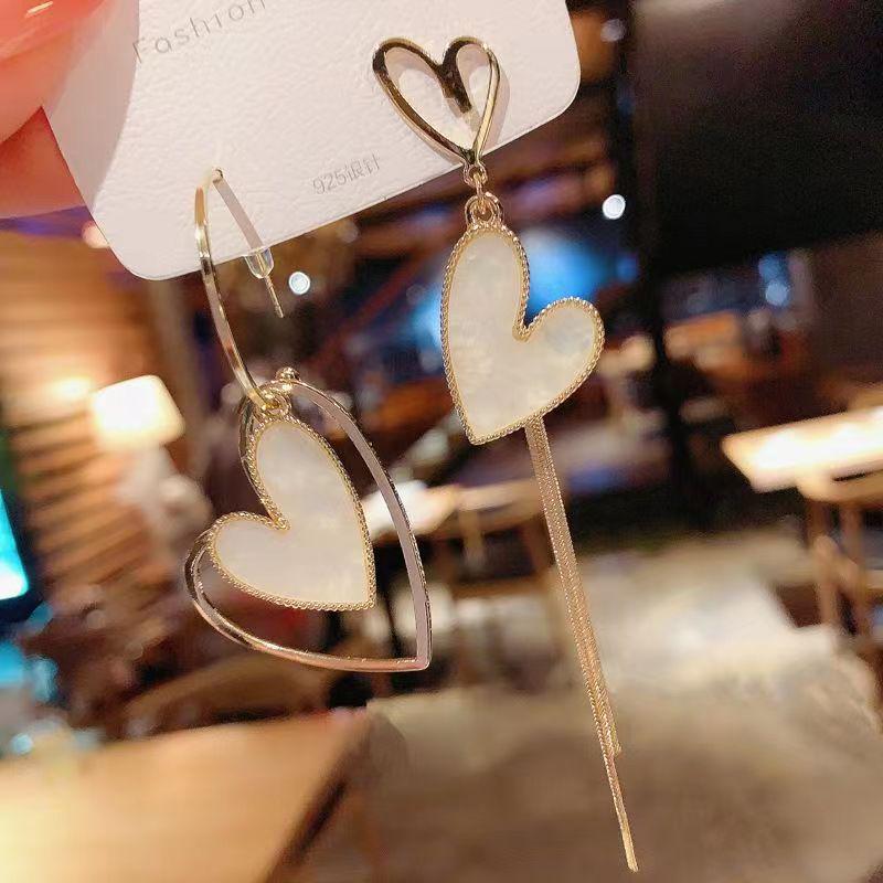 Korean Asymmetrical Heart Tassel Earrings - Trendy, Versatile Long Studs for Women