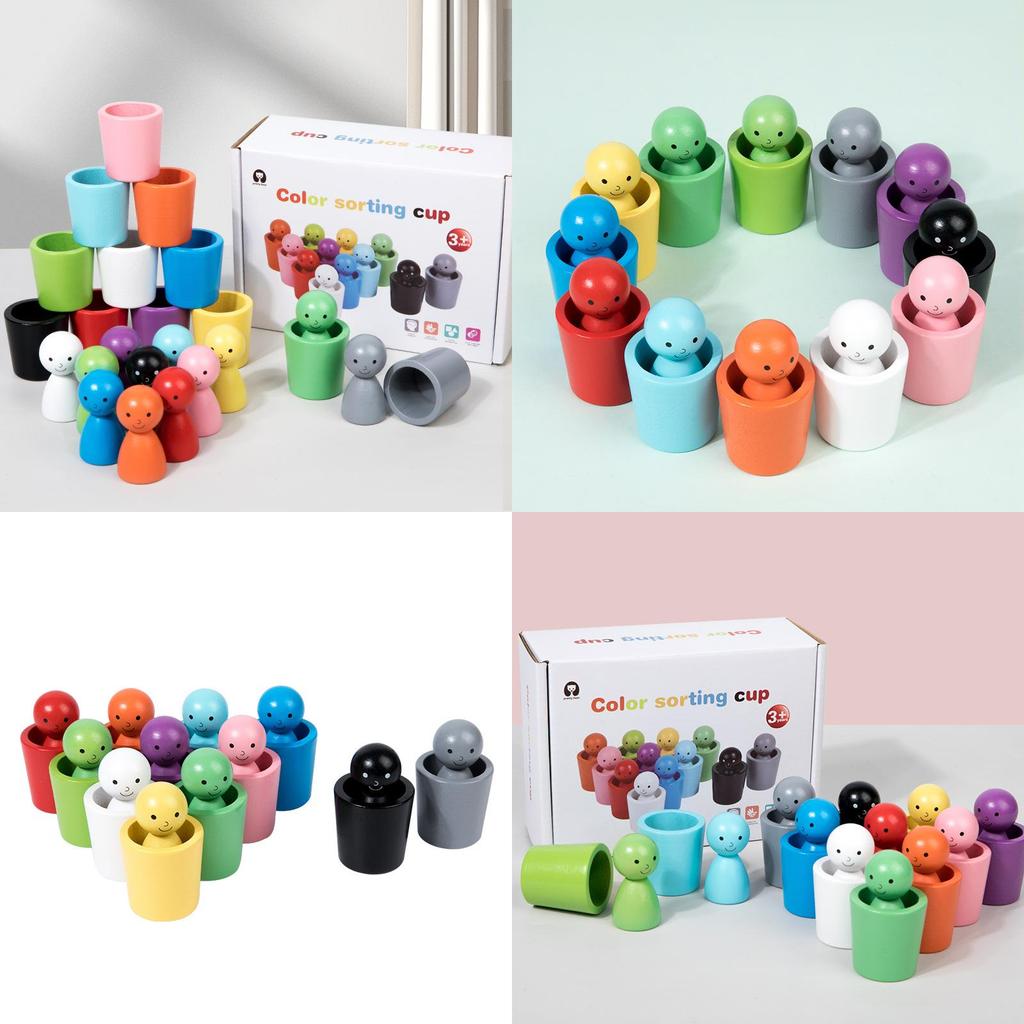 Montessori Farb-Sortierbecher aus Holz für Kinder Hand-Auge-Koordination Lernspielzeug