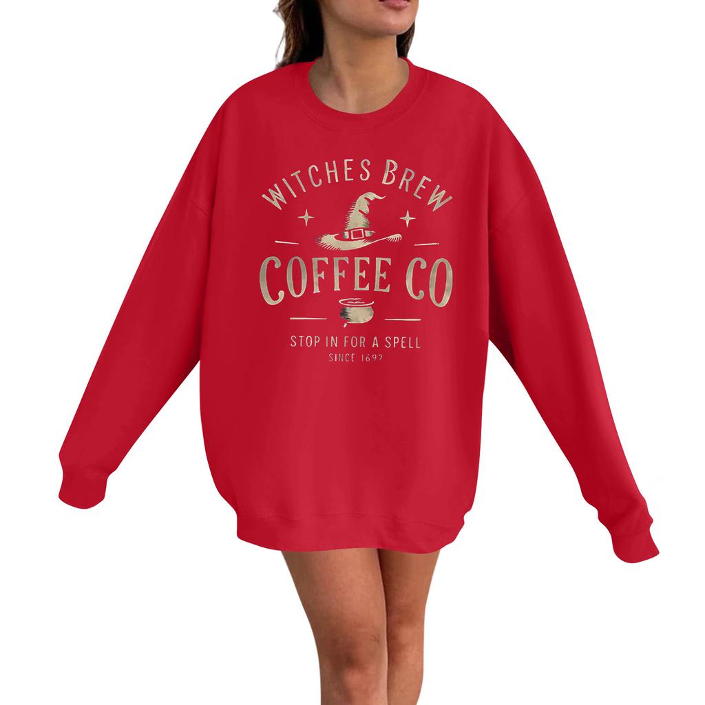 Women's Casual Fashion Long Sleeve Halloween Print Pullover Round Neck Sweatshirt