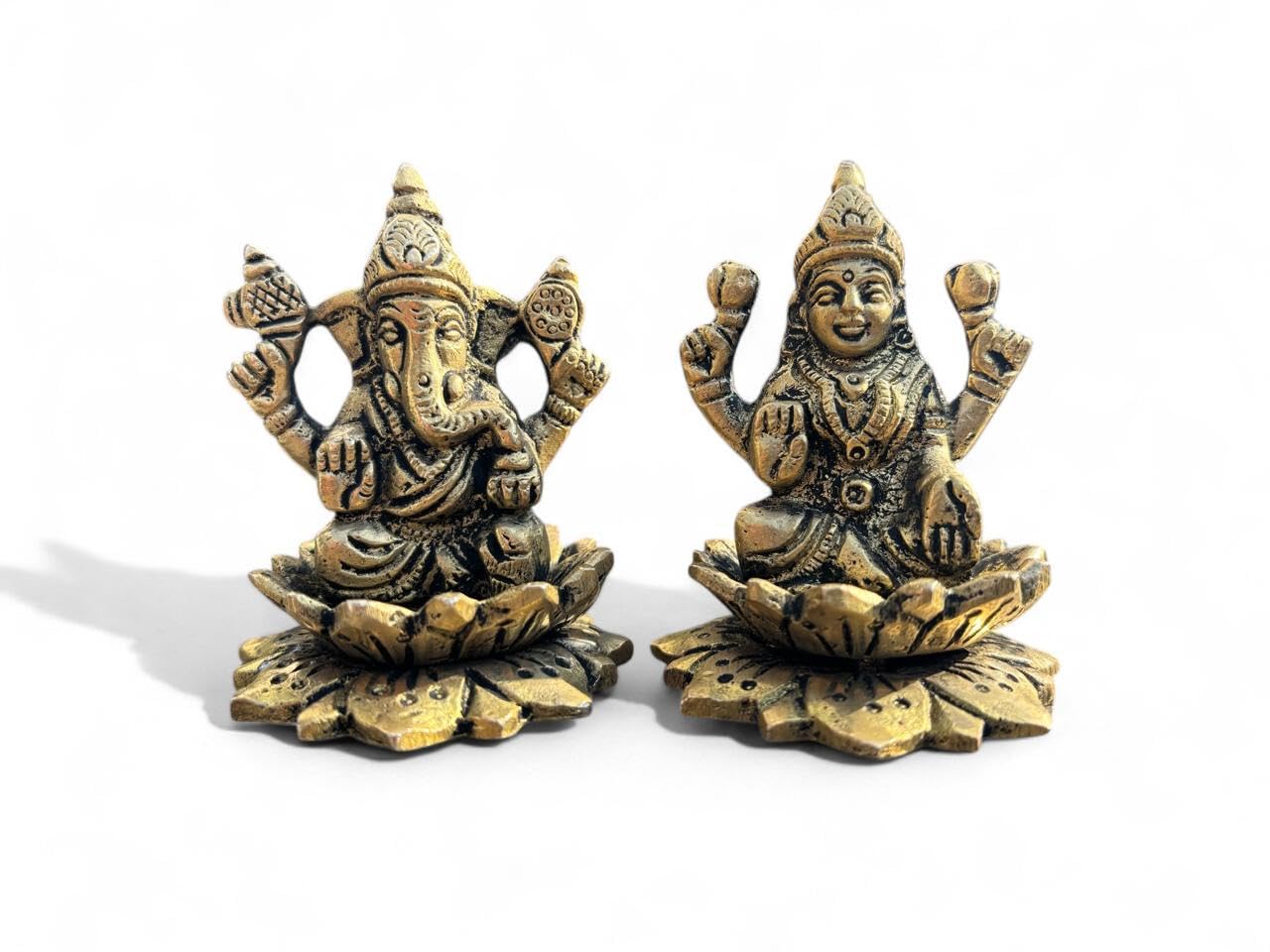 Pure Brass Ganesh-Lakshmi Idol Set, Ganesh Ji, Lakshmi Maa Statue, Gold Idol