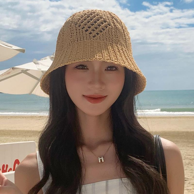 Hollow Knit Thin Straw Hat for Women, Summer Travel UV Protection Sun Hat, Face Slimming, Stylish and Versatile Sun Hat