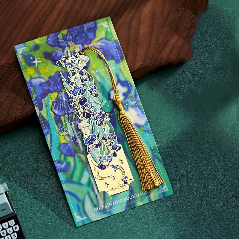 Van Gogh Oil Painting Style Bookmark Vintage Metal Book Page Book Decoration Tassels Bookmarks Student Office Supplies
