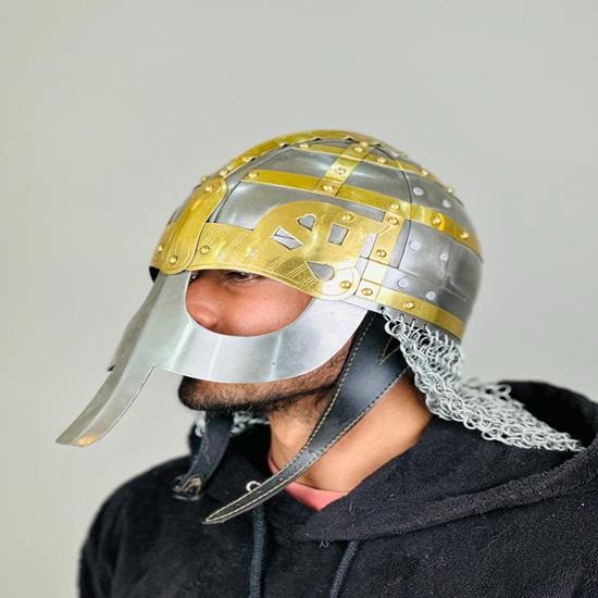 Viking Medieval Chainmail Helmet Steel and Brass Helmet Knight Chainmail Hand Forged LARP  Best Gift