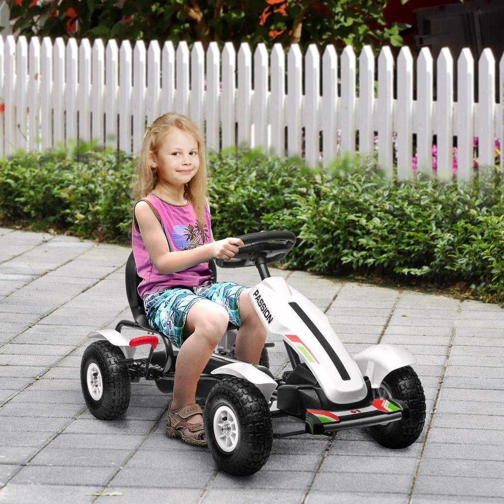 Pedal go-kart for children seat adjustable to 3 positions handbrake children 5 to 12 years white black