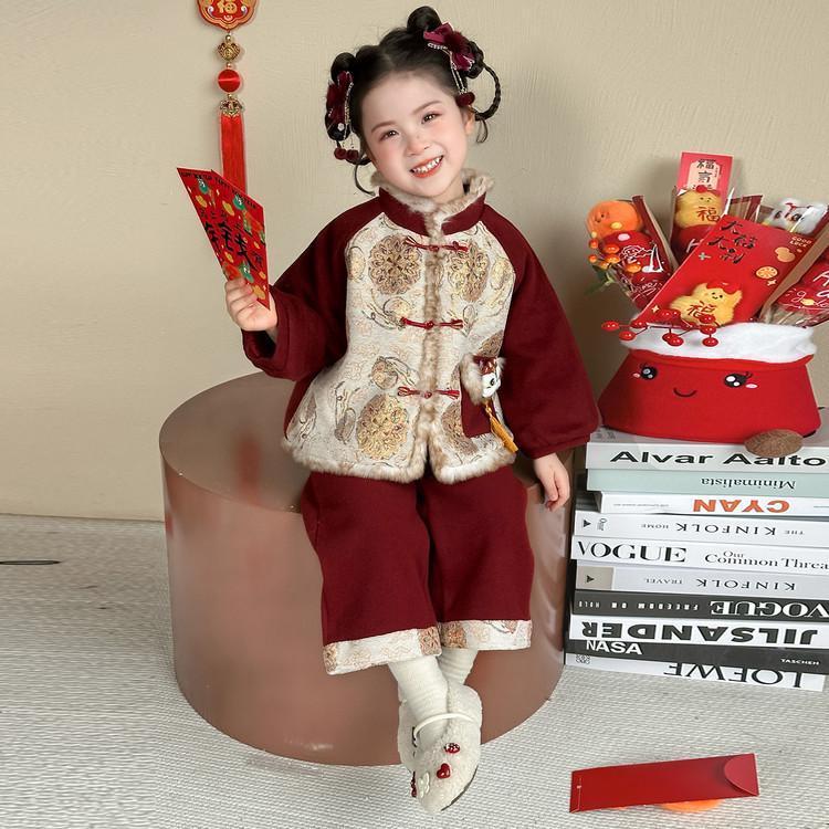 Meng Tang Tang 2025 Winter Hanfu Set: Children s Chinese New Year Festive Outfit for Girls 100 cm красный