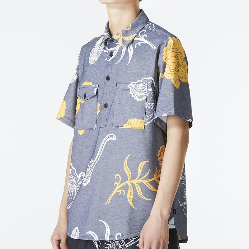 Nike SB Floral Print Casual Short Sleeve Shirt Men Tops Blue DM0170-010