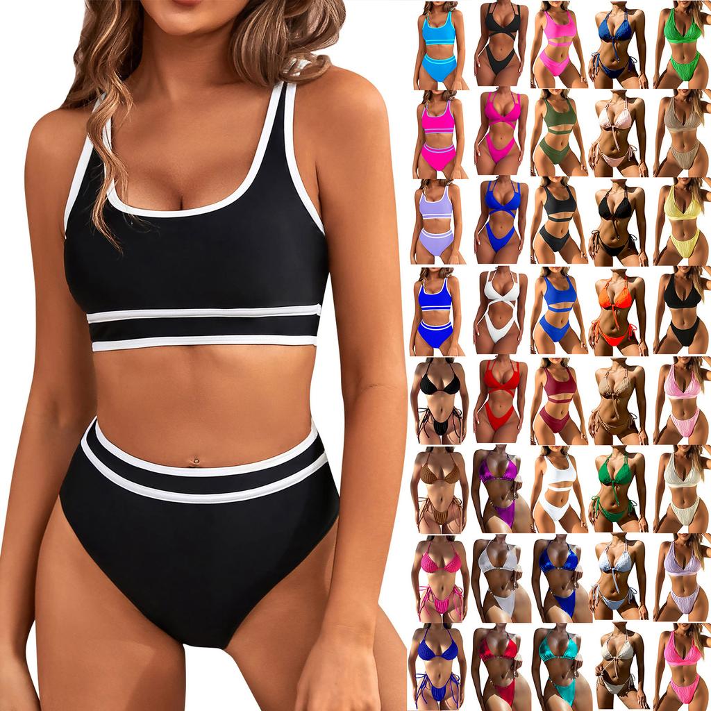 Women's Split Sexy Bikini Fashion High Waist Bra Padded No Steel Bra Swimsuit