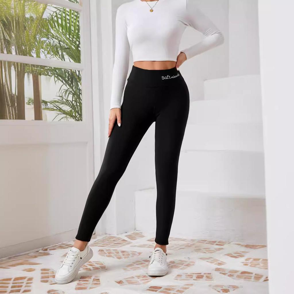 Lammwolle, Leggings, Hosen mit hohem Bund, Bestickt, Flanellhosen, Hochelastisches Futter, Hosen mit schmalem Bein, Warm, Enge Hosen, Damen