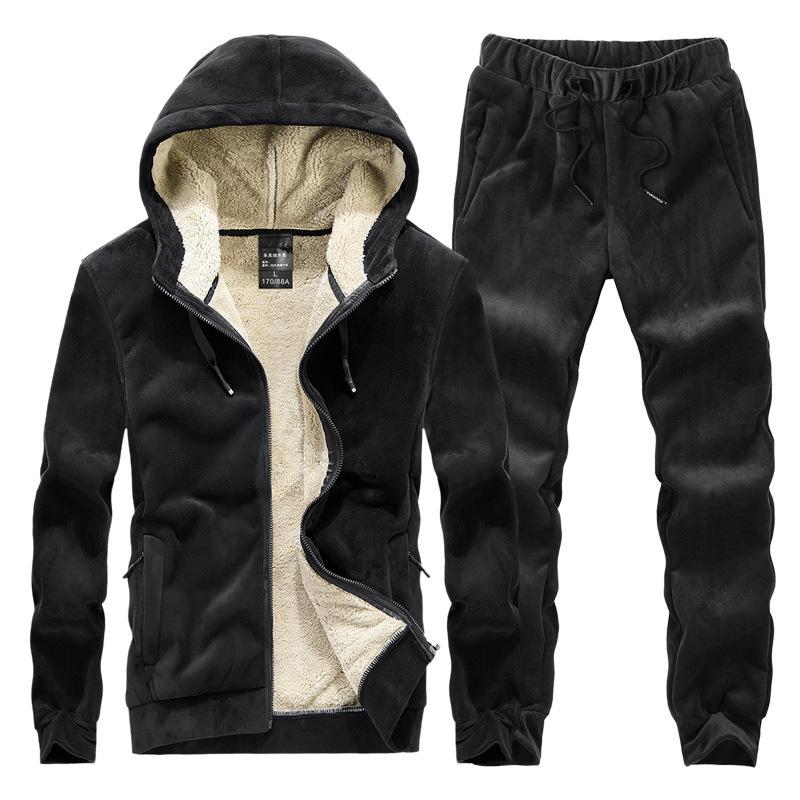 Winter Silver Fox Fleece Jacket Men's Fattened Plus Size Sweater Set Fleece Thickened Warm Lamb Fleece Sportswear Men's