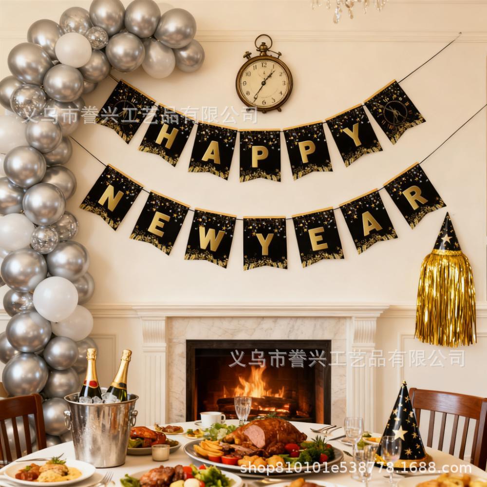 Happy New Year Flag Party Decoration Fishtail Banner