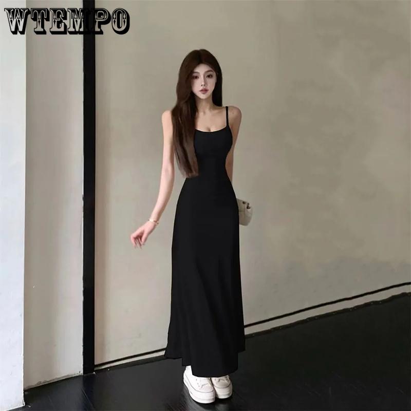 WTEMPO Culoare uni talie înaltă rochie camisole casual femei vară subțire fără spate fără mâneci rochii lungi pentru club de petrecere